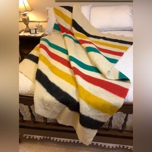 Hudson’s Bay Point 100%  Wool Colorful Striped Blanket